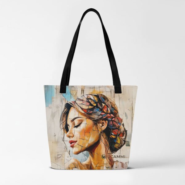 UCAMMI Silent Grace portrait tote bag — soft calm face design (front)