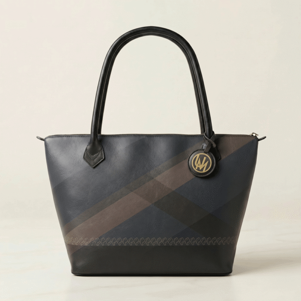Designer leather tote bag in Umber Motion print from the Ucammi Forma collection