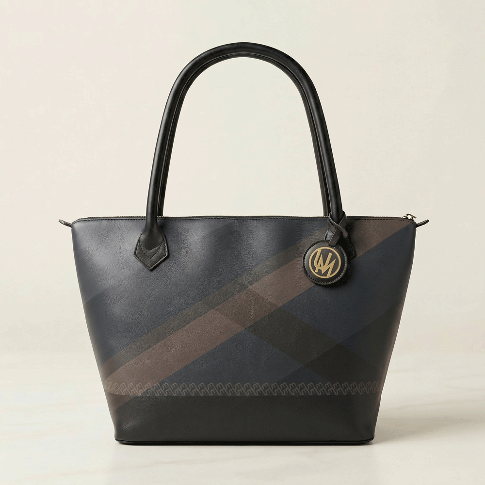 Designer leather tote bag in Umber Motion print from the Ucammi Forma collection