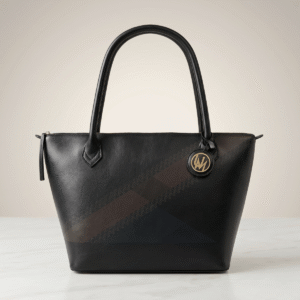 Luxury leather tote bag in black Night Arc design from the Ucammi Forma collection