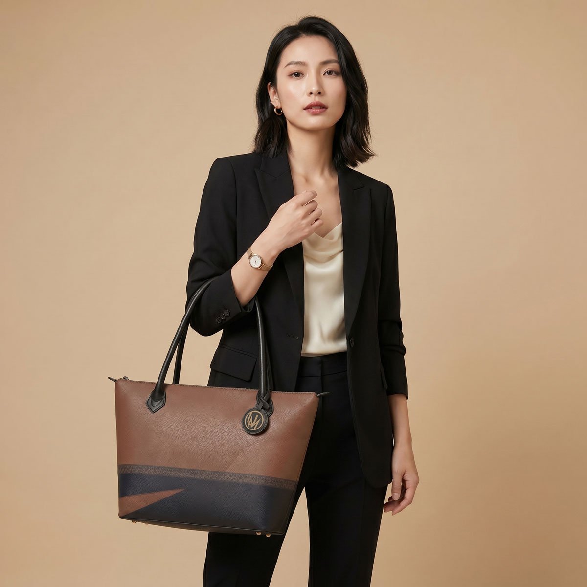 Nappa leather tote bag styled with a woman for premium accessories UK